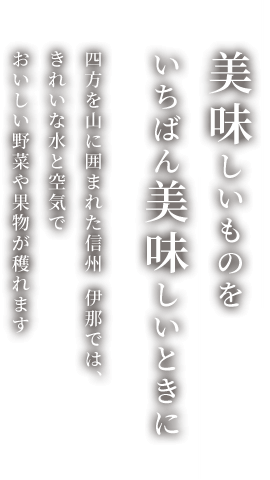 四方を山に囲まれた信州伊那ではきれいな水と空気でおいしい野菜や果物が穫れます